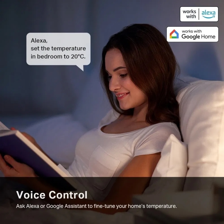 Smart thermostatic radiator valve with LCD display, battery-powered (2× AA), Tuya-compatible