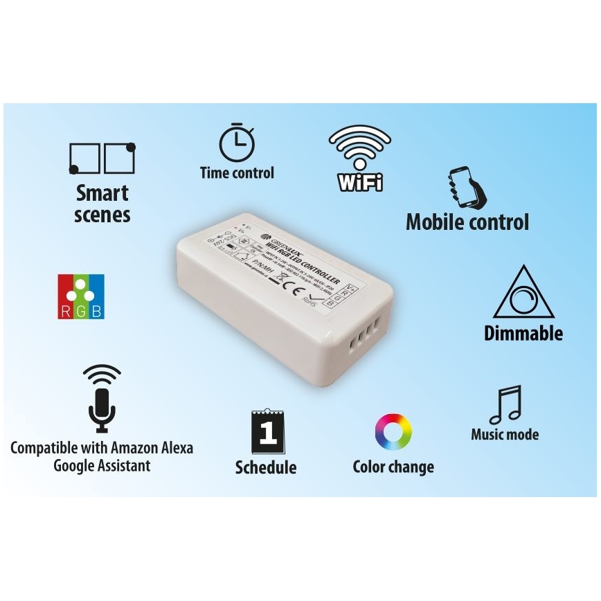 Smart Wi-Fi Controller for RGB LED Strips 5–24V — Tuya Compatible