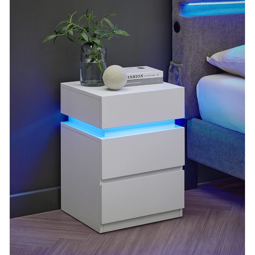 SMARTIE Bedside Table with Backlighting, White