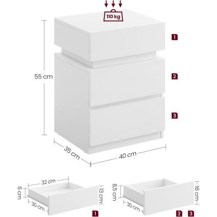 SMARTIE Bedside Table with Backlighting, White