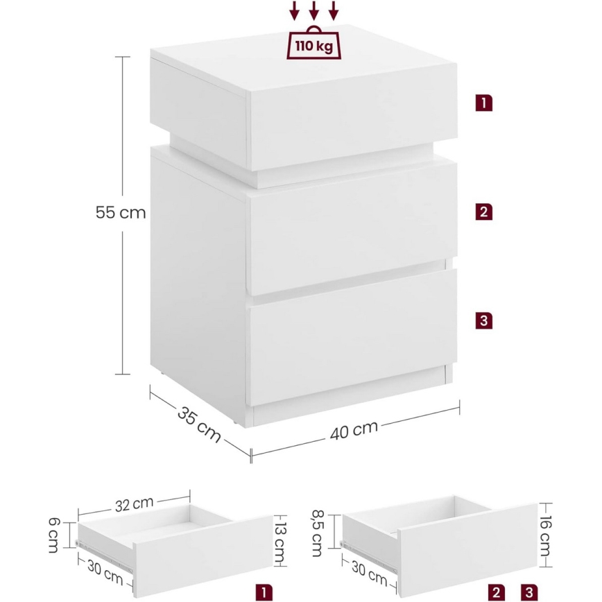 SMARTIE Bedside Table with Backlighting, White