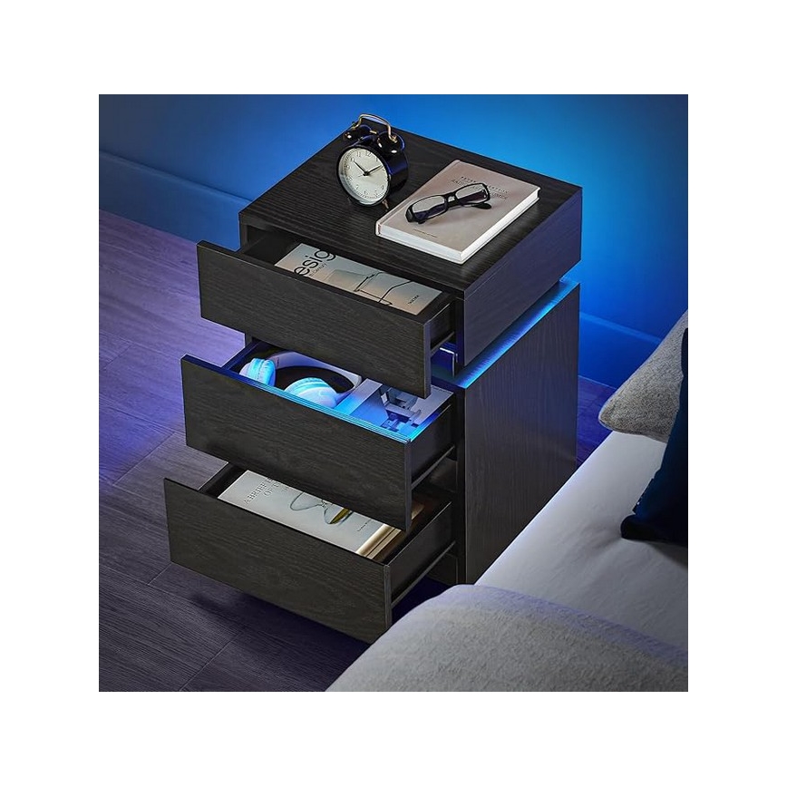 SMARTIE bedside table with integrated backlighting, black