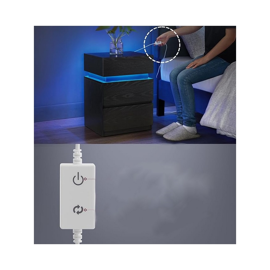 SMARTIE bedside table with integrated backlighting, black