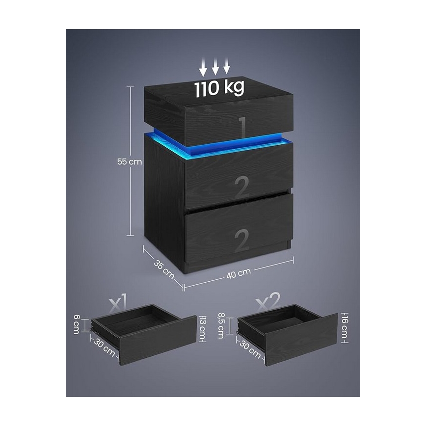 SMARTIE bedside table with integrated backlighting, black