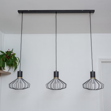 SOLANO cable-hung chandelier, 3 x E27 (15 W) 230 V, black/gold