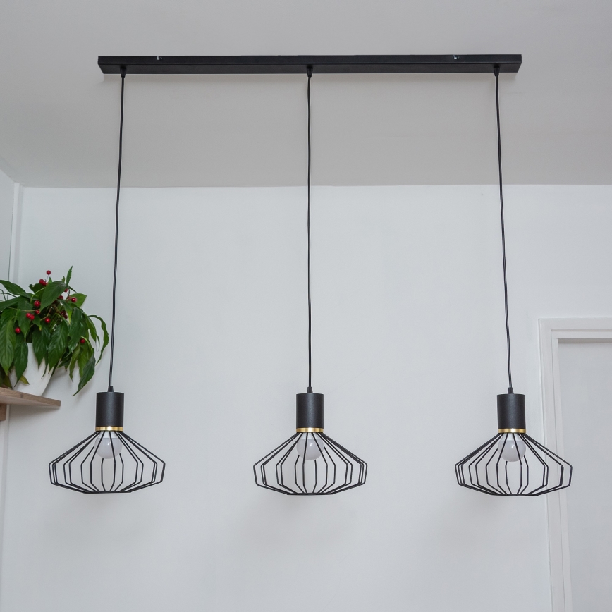 SOLANO cable-hung chandelier, 3 x E27 (15 W) 230 V, black/gold