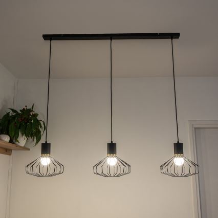 SOLANO cable-hung chandelier, 3 x E27 (15 W) 230 V, black/gold