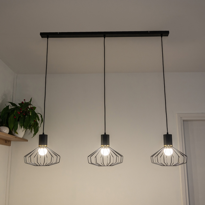 SOLANO cable-hung chandelier, 3 x E27 (15 W) 230 V, black/gold