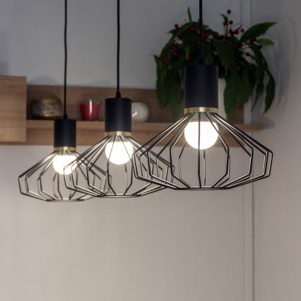 SOLANO cable-hung chandelier, 3 x E27 (15 W) 230 V, black/gold