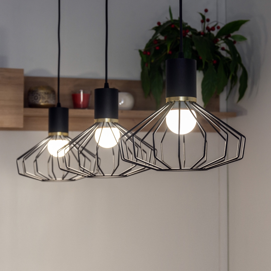 SOLANO cable-hung chandelier, 3 x E27 (15 W) 230 V, black/gold