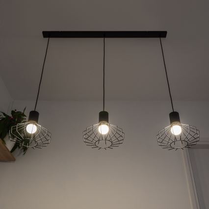 SOLANO cable-hung chandelier, 3 x E27 (15 W) 230 V, black/gold