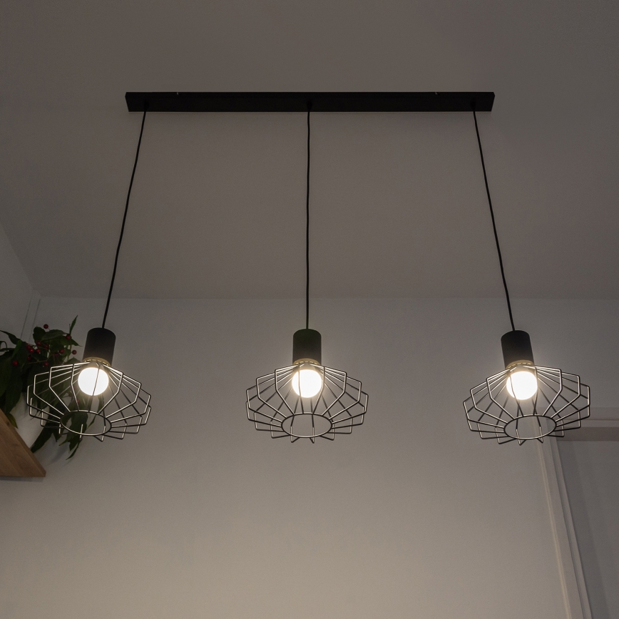 SOLANO cable-hung chandelier, 3 x E27 (15 W) 230 V, black/gold