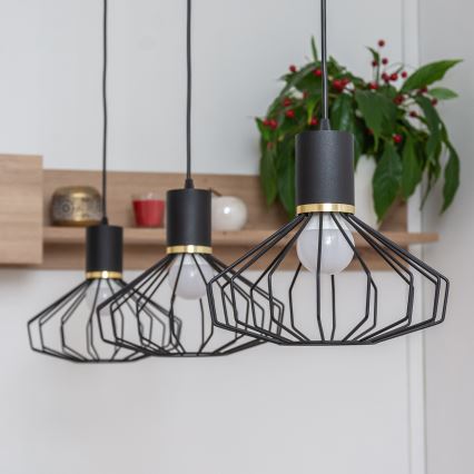SOLANO cable-hung chandelier, 3 x E27 (15 W) 230 V, black/gold