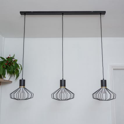 SOLANO cable-hung chandelier, 3 x E27 (15 W) 230 V, black/gold