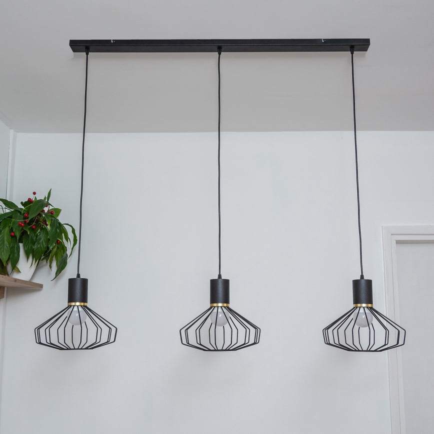 SOLANO cable-hung chandelier, 3 x E27 (15 W) 230 V, black/gold