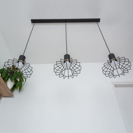 SOLANO cable-hung chandelier, 3 x E27 (15 W) 230 V, black/gold