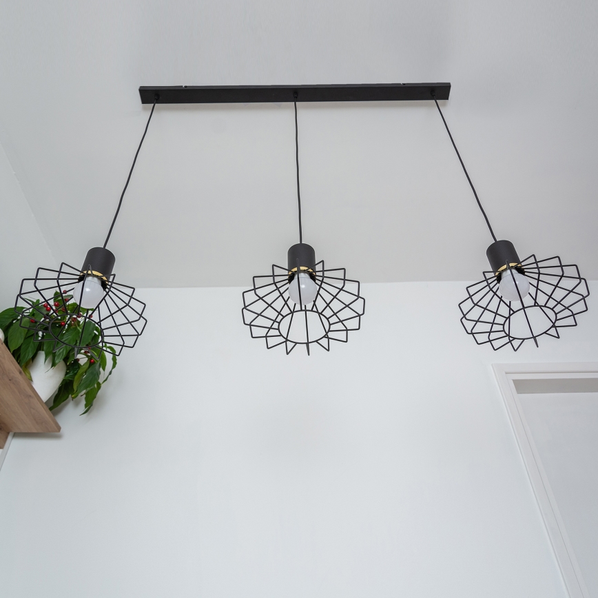 SOLANO cable-hung chandelier, 3 x E27 (15 W) 230 V, black/gold