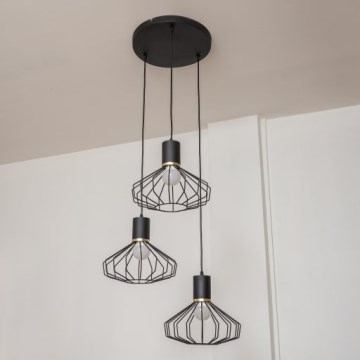 SOLANO Cable-Hung Chandelier, 3x E27/15W/230V, Black/Gold