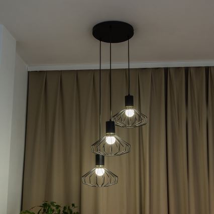 SOLANO Cable-Hung Chandelier, 3x E27/15W/230V, Black/Gold