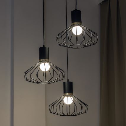 SOLANO Cable-Hung Chandelier, 3x E27/15W/230V, Black/Gold
