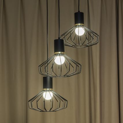 SOLANO Cable-Hung Chandelier, 3x E27/15W/230V, Black/Gold