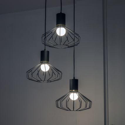 SOLANO Cable-Hung Chandelier, 3x E27/15W/230V, Black/Gold