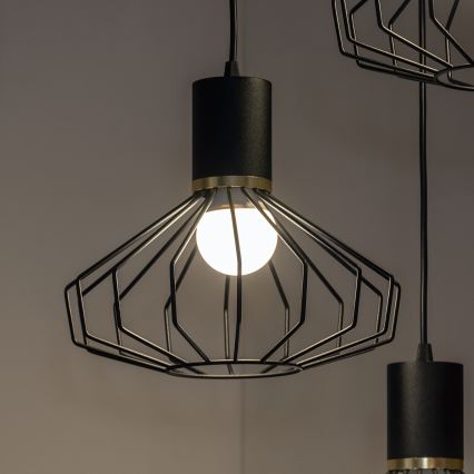 SOLANO Cable-Hung Chandelier, 3x E27/15W/230V, Black/Gold