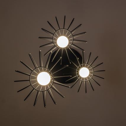 SOLANO Cable-Hung Chandelier, 3x E27/15W/230V, Black/Gold