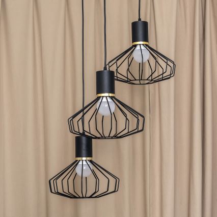 SOLANO Cable-Hung Chandelier, 3x E27/15W/230V, Black/Gold