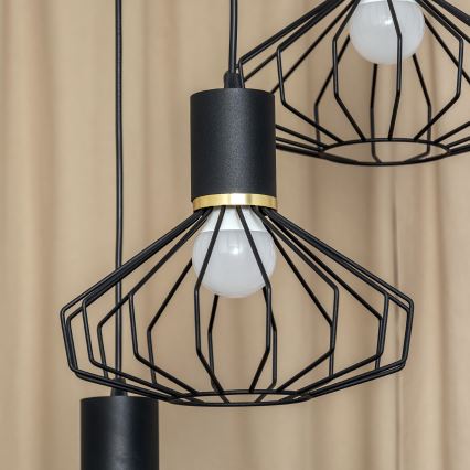 SOLANO Cable-Hung Chandelier, 3x E27/15W/230V, Black/Gold