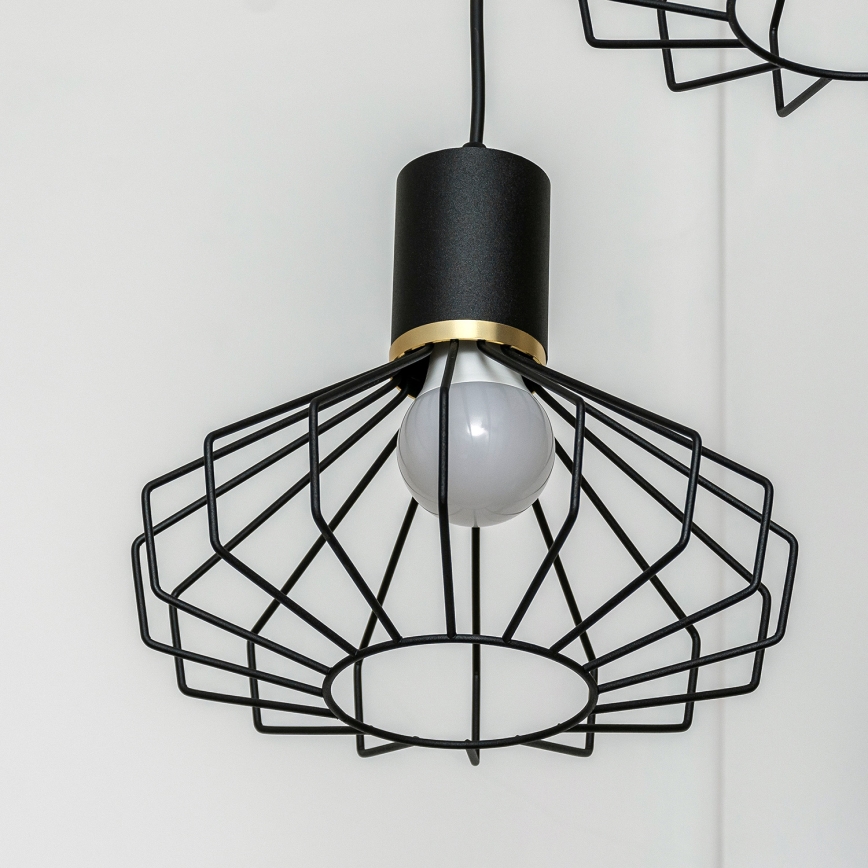 SOLANO Cable-Hung Chandelier, 3x E27/15W/230V, Black/Gold