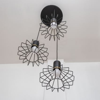 SOLANO Cable-Hung Chandelier, 3x E27/15W/230V, Black/Gold