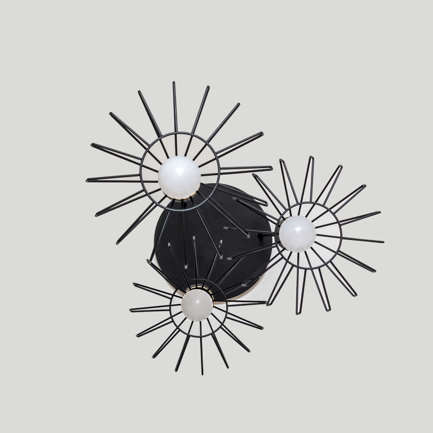 SOLANO Cable-Hung Chandelier, 3x E27/15W/230V, Black/Gold