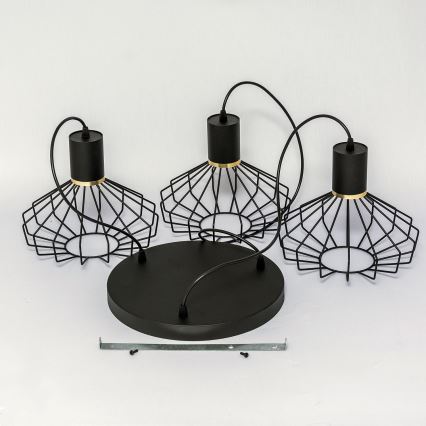 SOLANO Cable-Hung Chandelier, 3x E27/15W/230V, Black/Gold