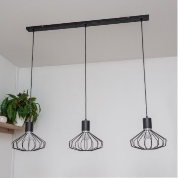 SOLANO Cable-Hung Pendant Light 3xE27/15W/230V Black/Glossy Chrome