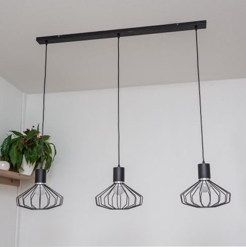 SOLANO Cable-Hung Pendant Light 3xE27/15W/230V Black/Glossy Chrome