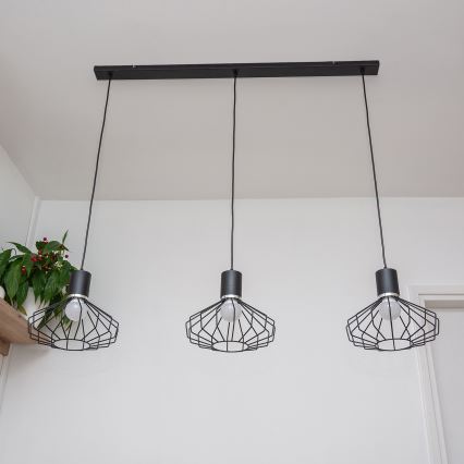 SOLANO Cable-Hung Pendant Light 3xE27/15W/230V Black/Glossy Chrome