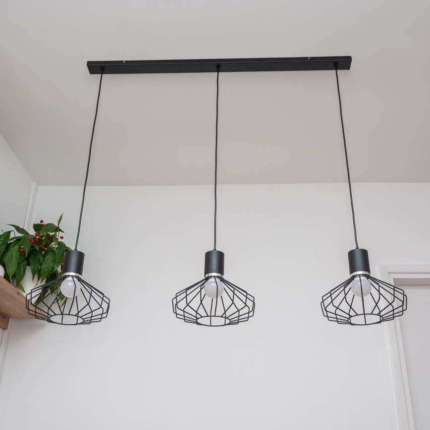 SOLANO Cable-Hung Pendant Light 3xE27/15W/230V Black/Glossy Chrome