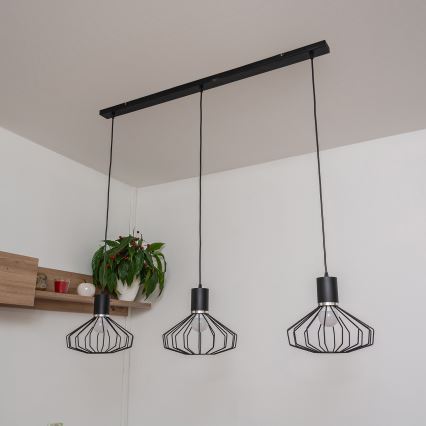 SOLANO Cable-Hung Pendant Light 3xE27/15W/230V Black/Glossy Chrome
