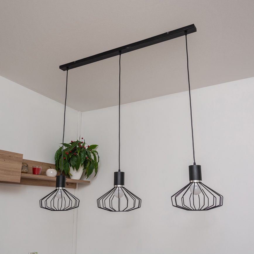 SOLANO Cable-Hung Pendant Light 3xE27/15W/230V Black/Glossy Chrome