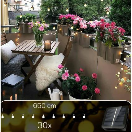 Solar LED Decorative String Light – 30 LEDs, 8 Modes, 500 mAh, 6.5 m, IP67, Warm White
