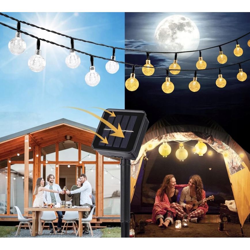 Solar LED Decorative String Lights, 30 LEDs, 8 Modes, 500 mAh Battery, 6.5 m, IP67, Warm White