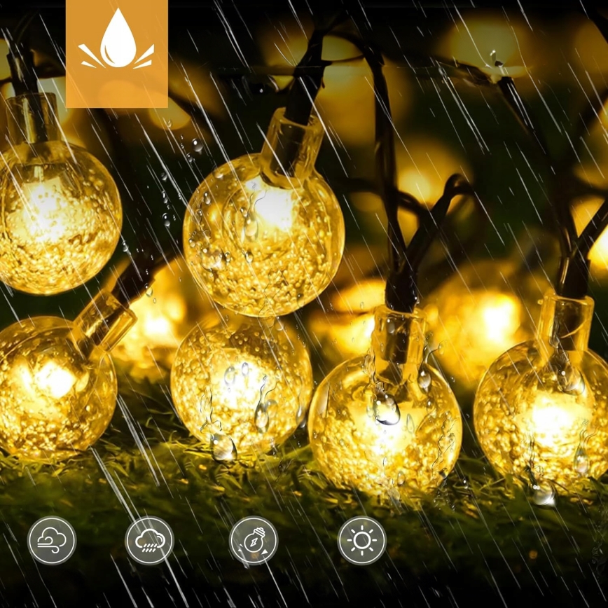 Solar LED Decorative String Lights, 30 LEDs, 8 Modes, 500 mAh Battery, 6.5 m, IP67, Warm White