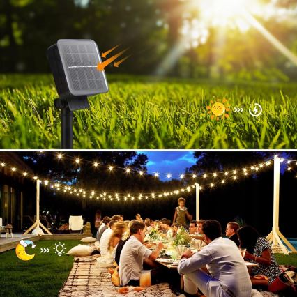 Solar LED Decorative String Lights, 30 LEDs, 8 Modes, 500 mAh Battery, 6.5 m, IP67, Warm White