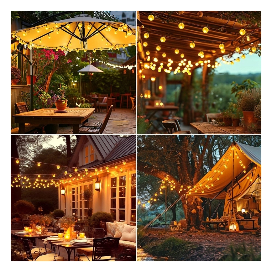 Solar LED Decorative String Lights, 50 LEDs / 8 Modes, 500 mAh, 9.5 m, IP67, Warm White