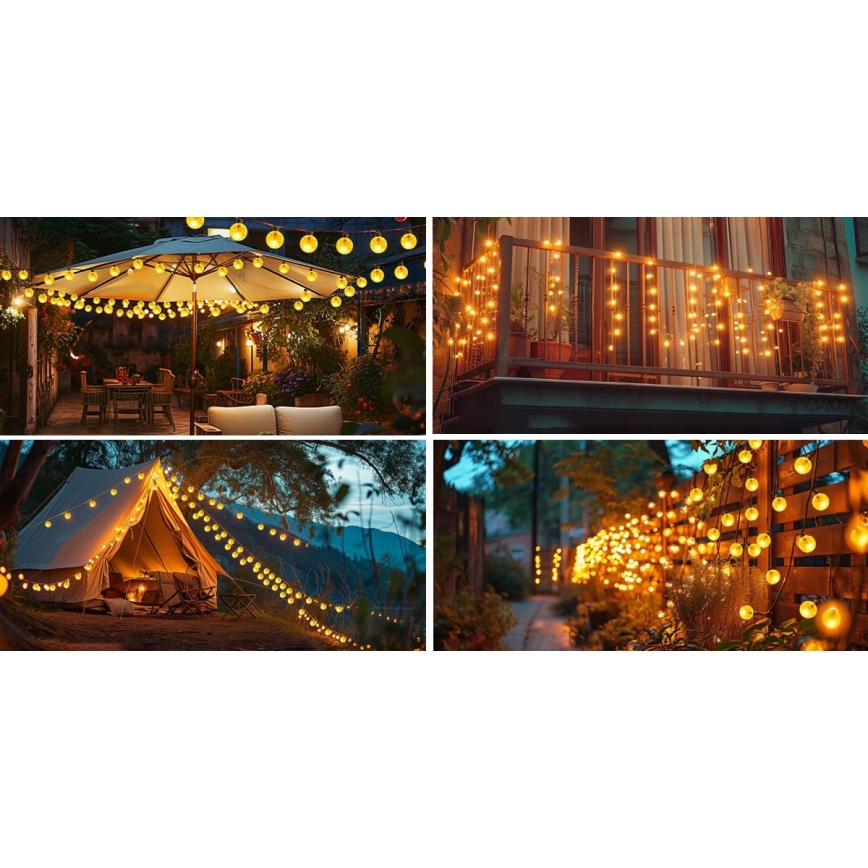 Solar LED Decorative String Lights, 50 LEDs / 8 Modes, 500 mAh, 9.5 m, IP67, Warm White