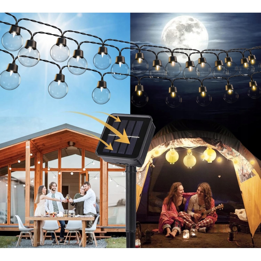 Solar LED Decorative String Lights — 30 LEDs, 8 Modes, 500 mAh Battery, 10.6 m, IP67, Warm White