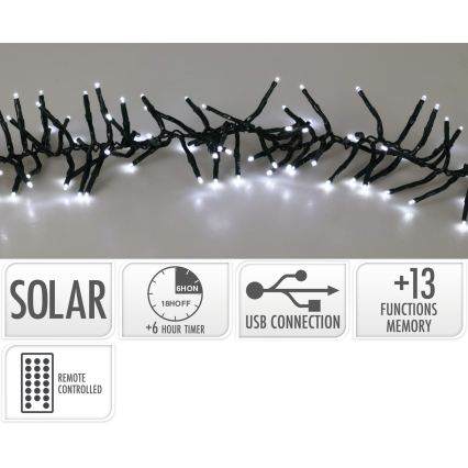 LED Solar String Lights 768 LEDs / 3.7 V / 13 functions 1200 mAh 8.6 m IP44 cold white + remote control