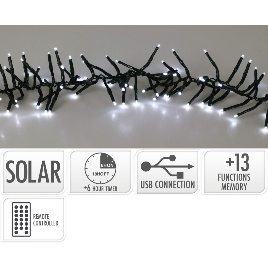 LED Solar String Lights 768 LEDs / 3.7 V / 13 functions 1200 mAh 8.6 m IP44 cold white + remote control