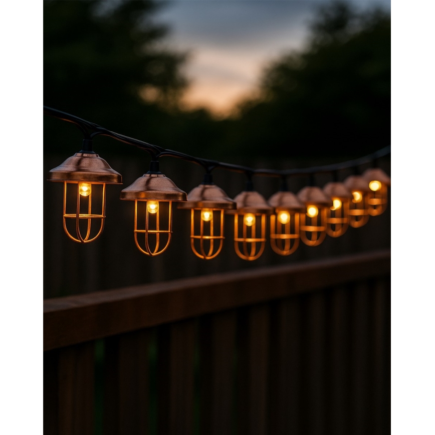 Solar LED string lights – 10 LEDs, 1.2 V / 300 mAh battery, 3.8 m length, IP44, copper